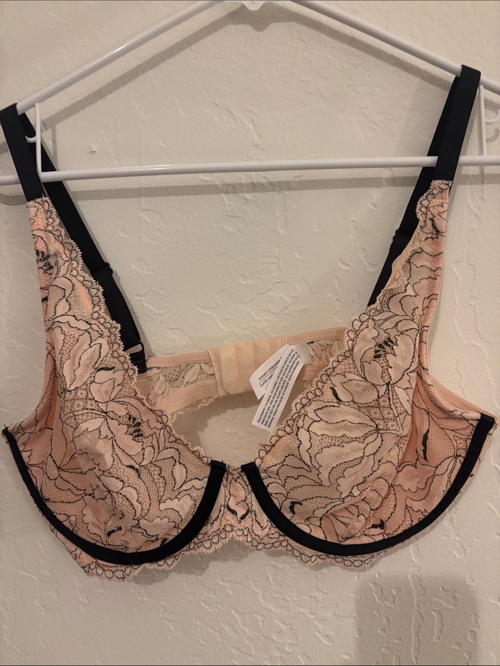 Auden Lace Underwire Bra in Blush with Black Trim